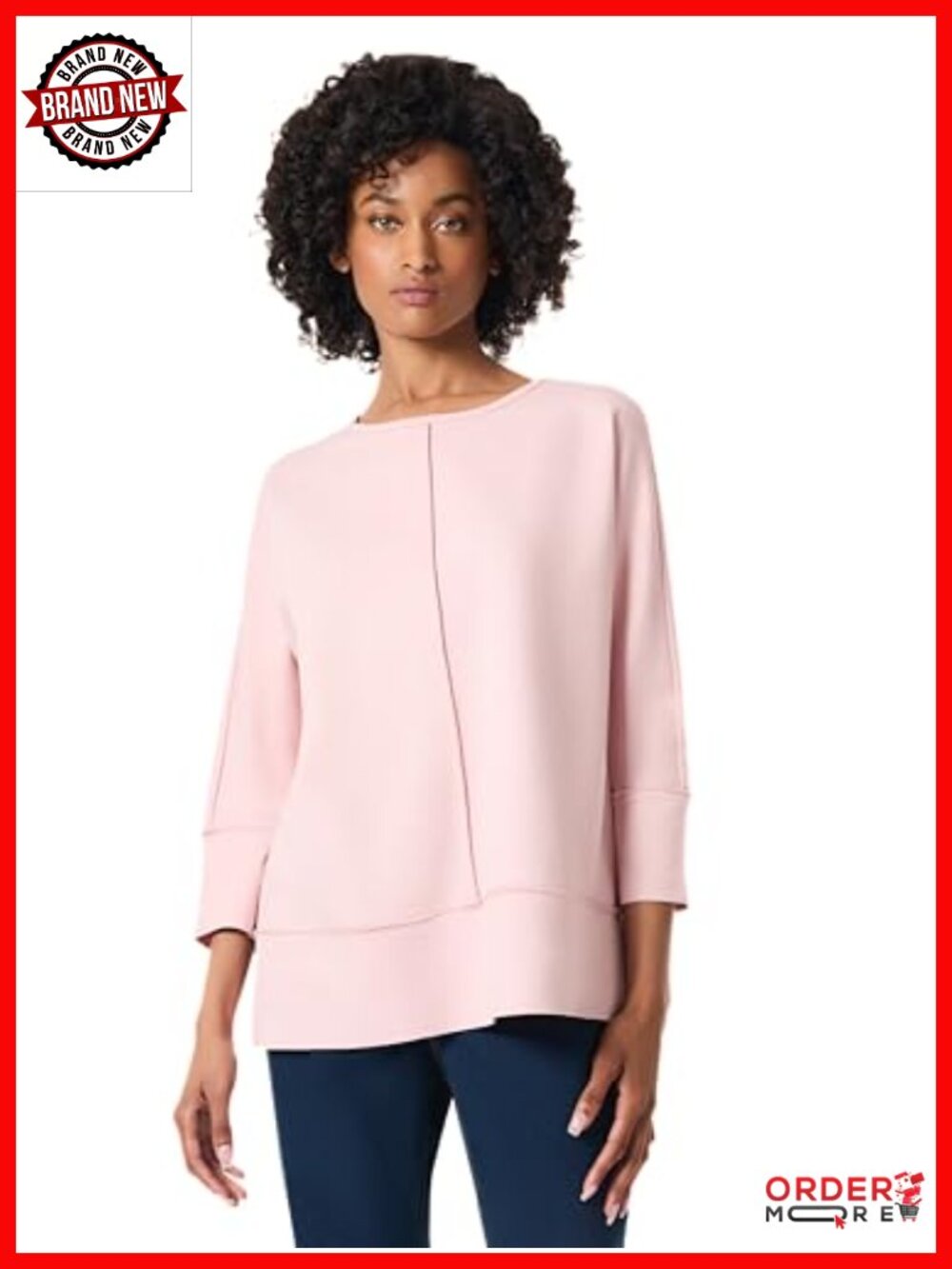 Plus-Size Dolman 3/4 Sleeve Knit Tunic Top - Stretchable Lightweight